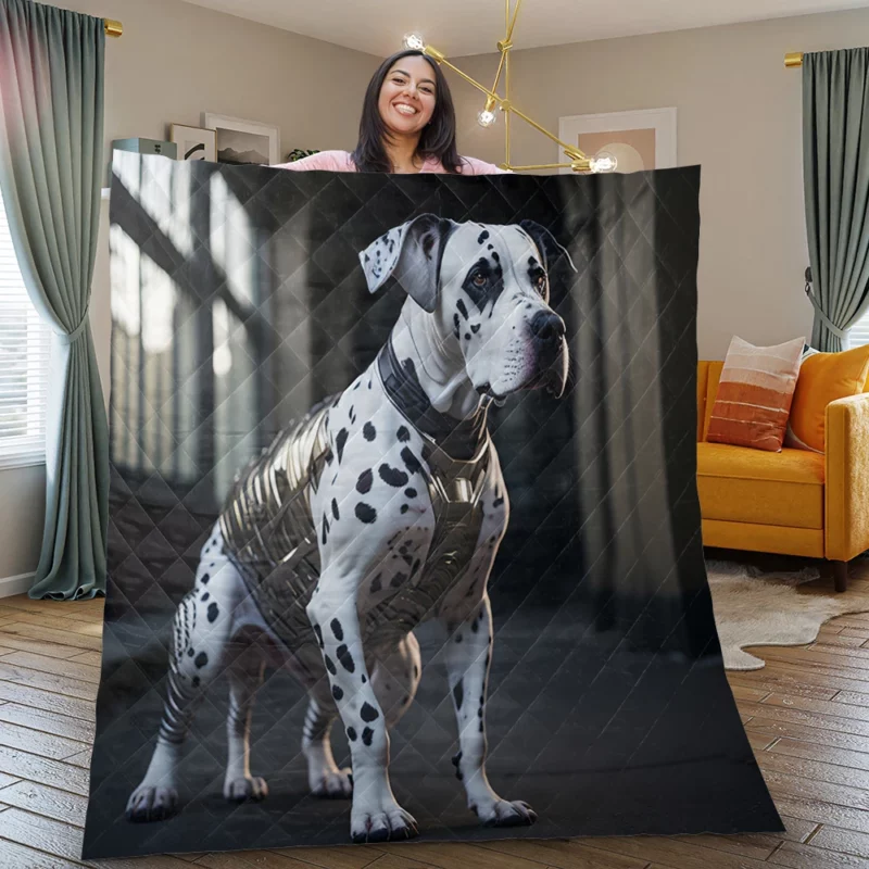 Dalmatian Wearing a Labelled Shirt Quilt Blanket