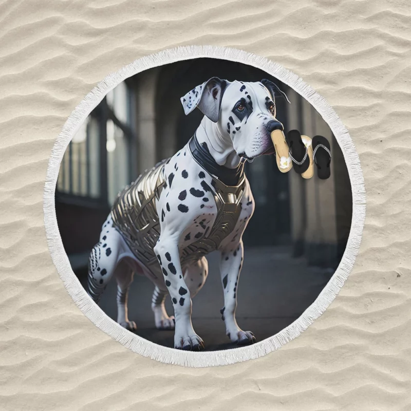 Dalmatian Wearing a Labelled Shirt Round Beach Towel