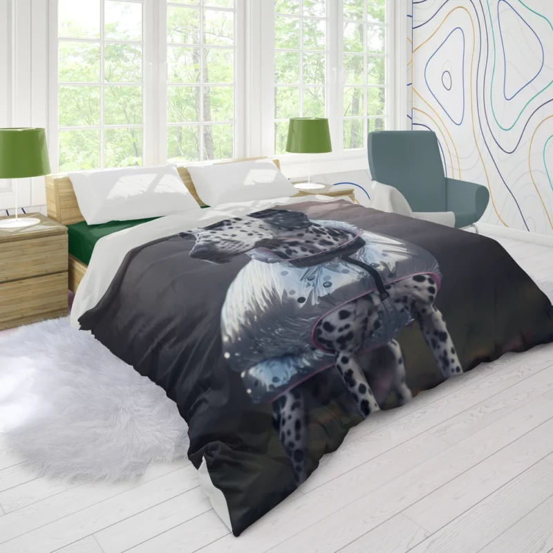 Dalmatian in Raincoat in Leaves Duvet Cover