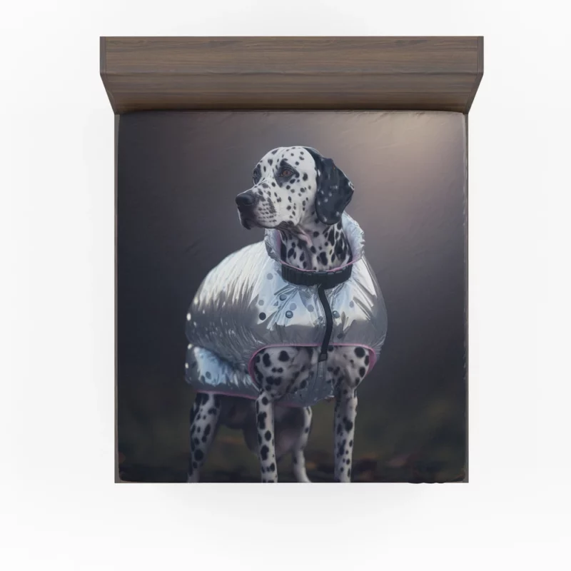 Dalmatian in Raincoat in Leaves Fitted Sheet