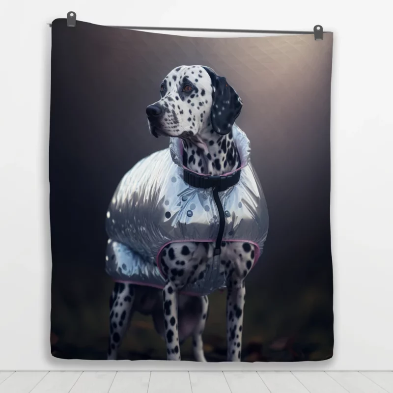 Dalmatian in Raincoat in Leaves Quilt Blanket 1