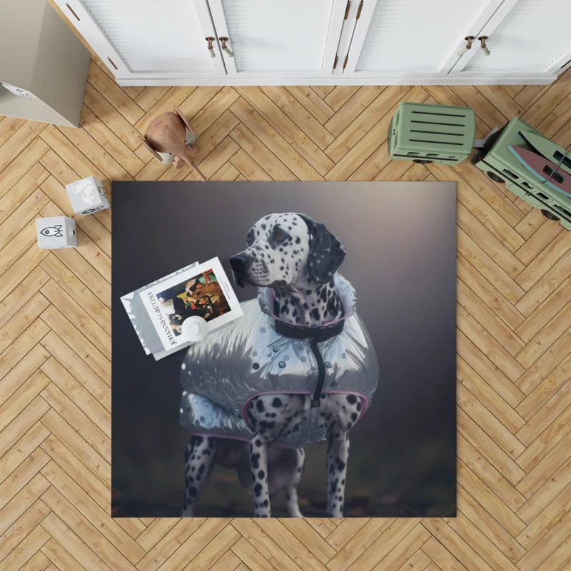 Dalmatian in Raincoat in Leaves Rug