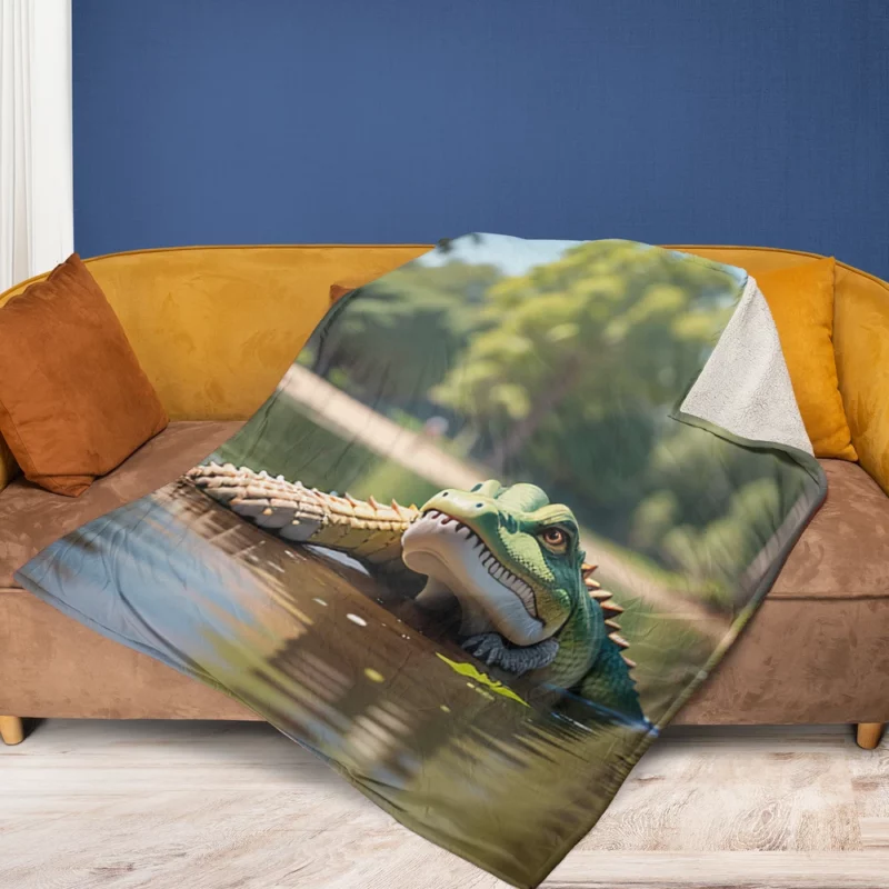 Dangerous Crocodile Artwork Fleece Blanket 1
