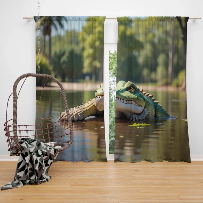 Dangerous Crocodile Artwork Window Curtain