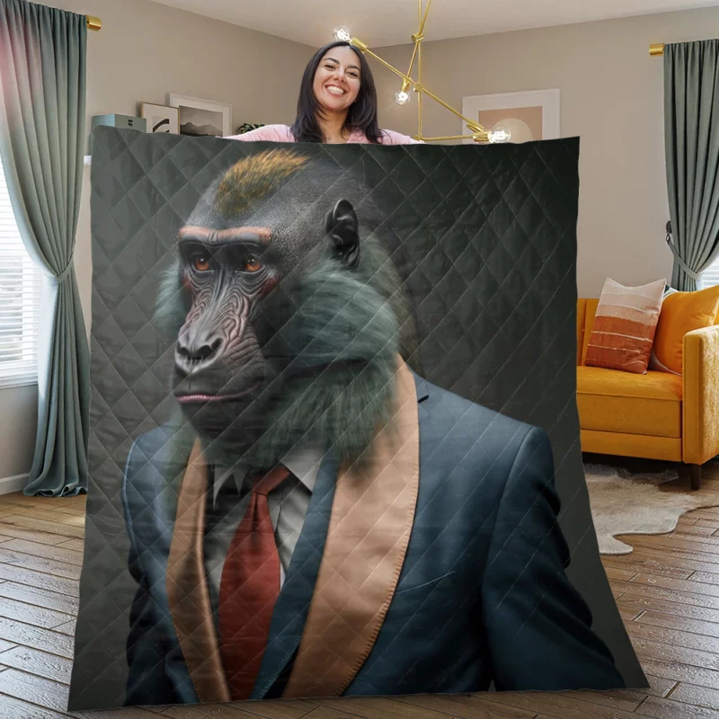 Dapper Monkey in a Suit Quilt Blanket