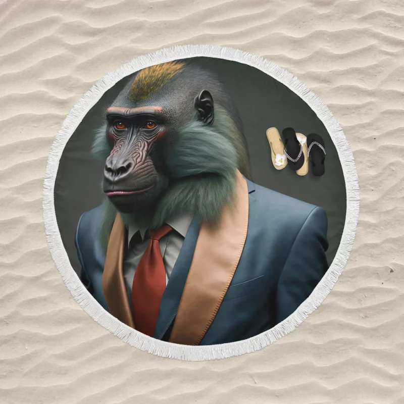 Dapper Monkey in a Suit Round Beach Towel