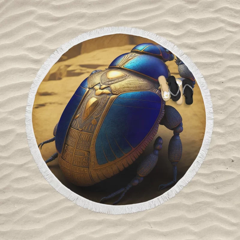 Decorative Scarab Beetle Round Beach Towel