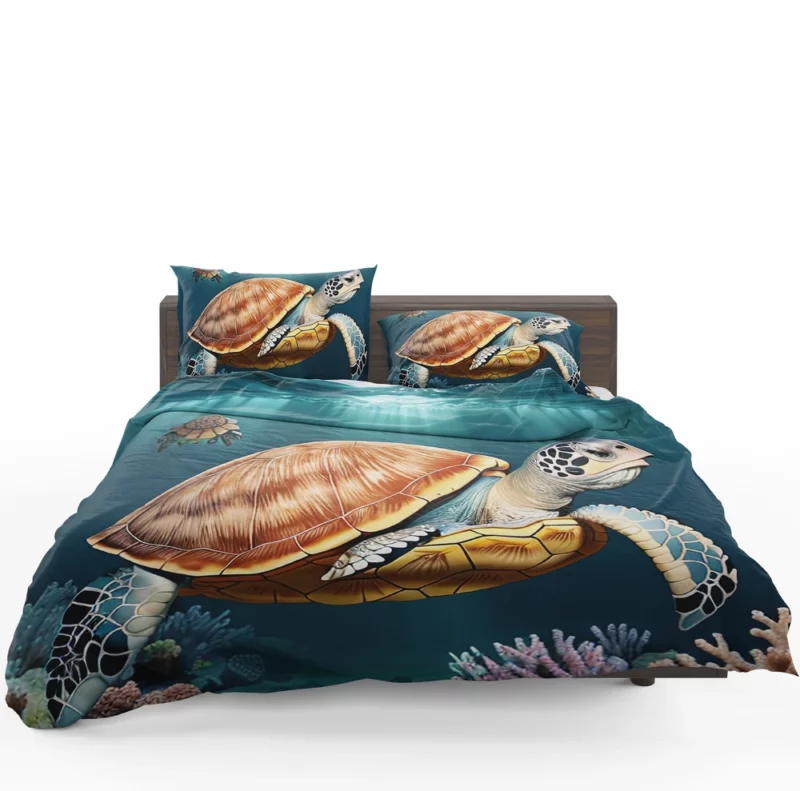 Deep Blue Sea Illustration of Turtles Bedding Set 1