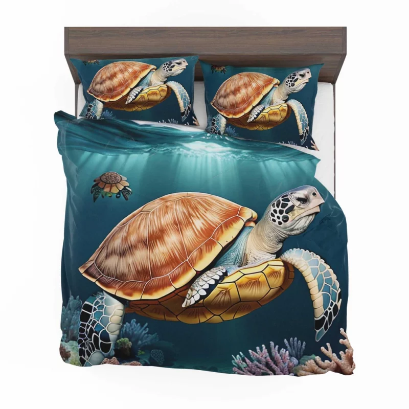 Deep Blue Sea Illustration of Turtles Bedding Set 2