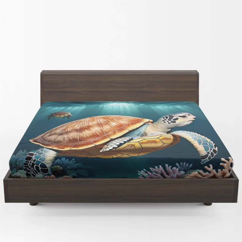 Deep Blue Sea Illustration of Turtles Fitted Sheet 1