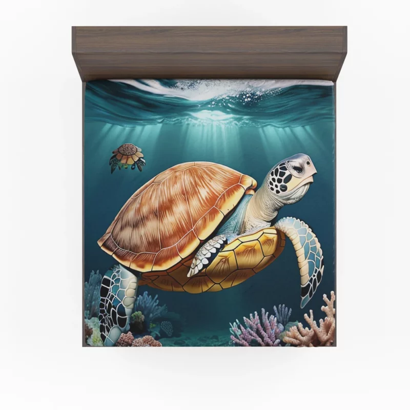 Deep Blue Sea Illustration of Turtles Fitted Sheet