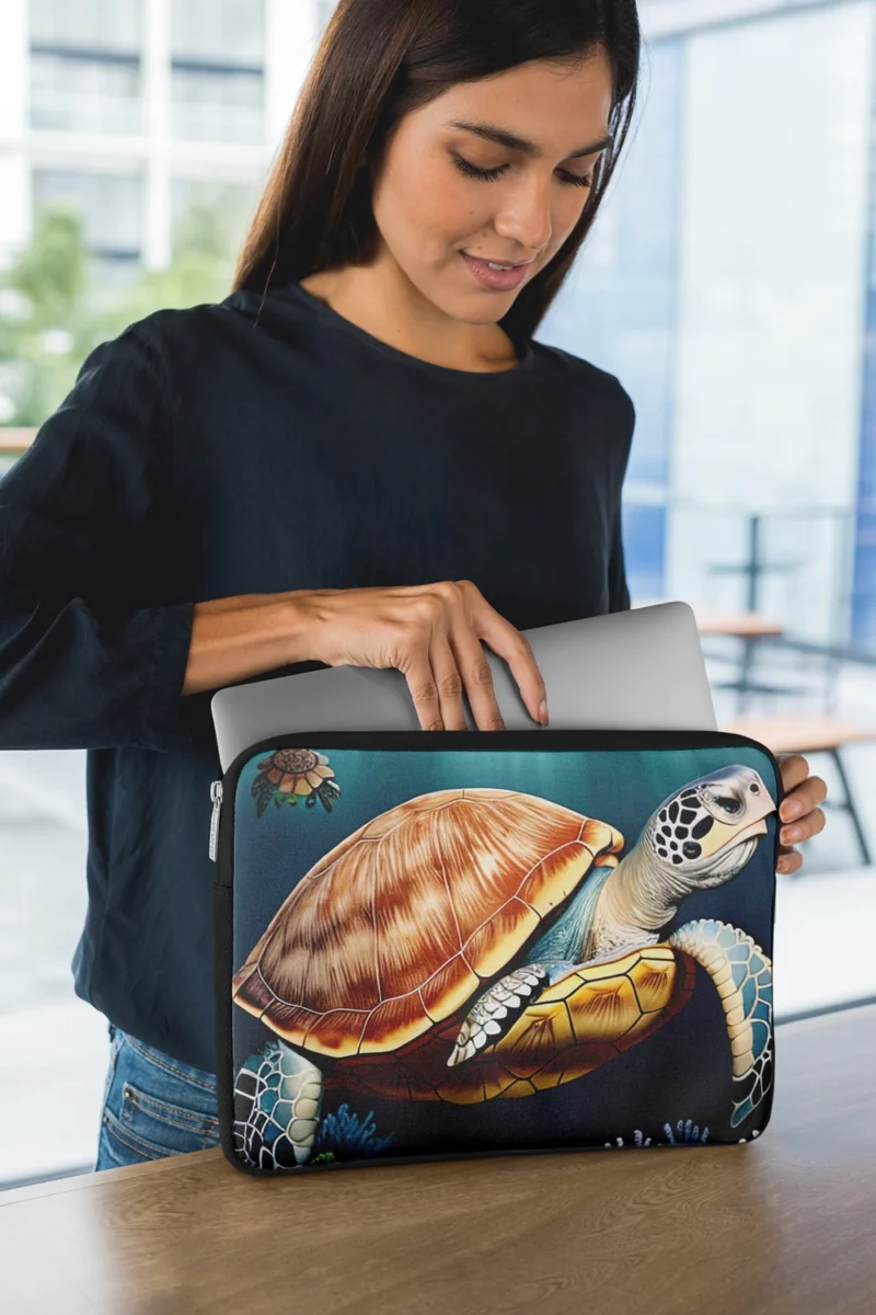 Deep Blue Sea Illustration of Turtles Laptop Sleeve 1