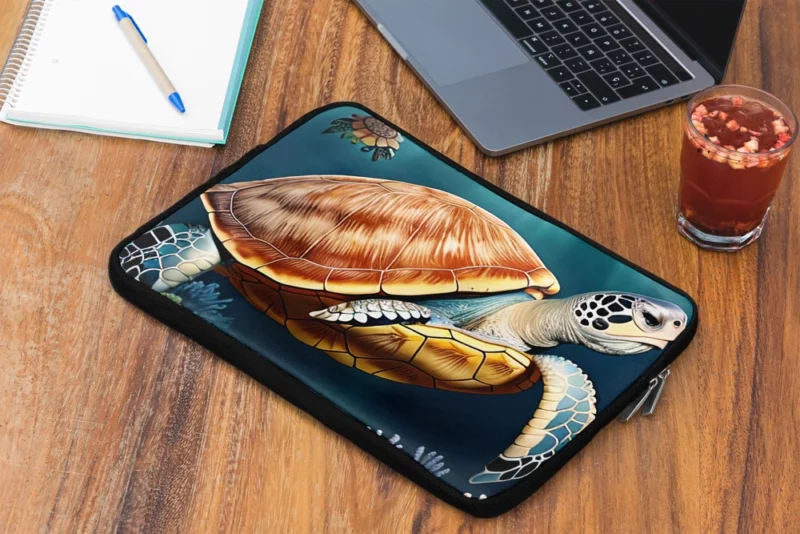 Deep Blue Sea Illustration of Turtles Laptop Sleeve 2