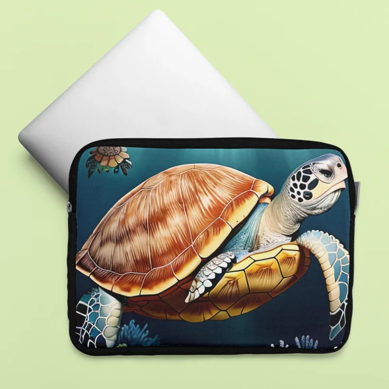 Deep Blue Sea Illustration of Turtles Laptop Sleeve