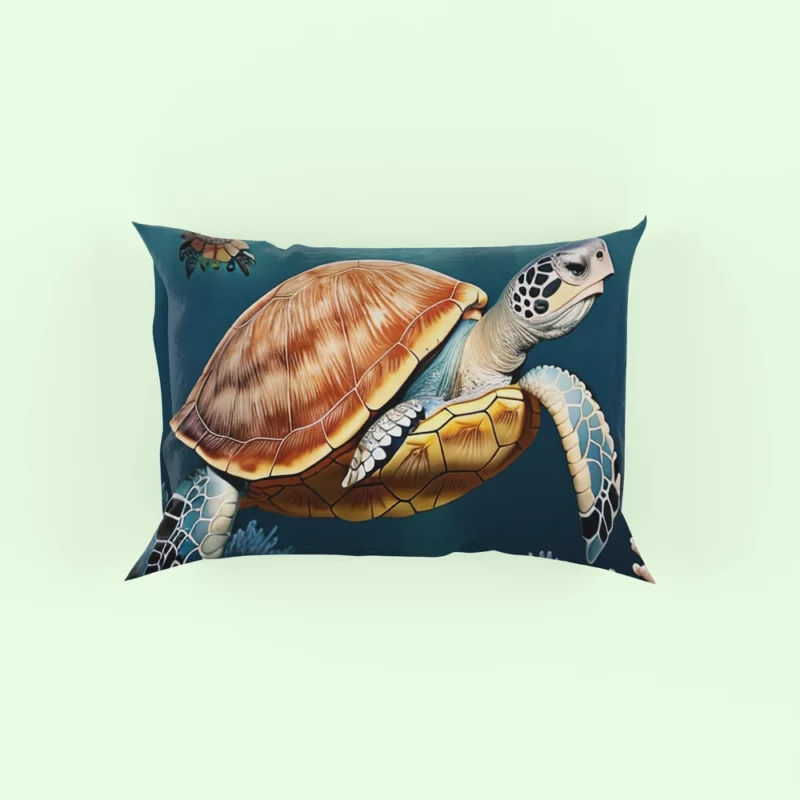 Deep Blue Sea Illustration of Turtles Pillow Case