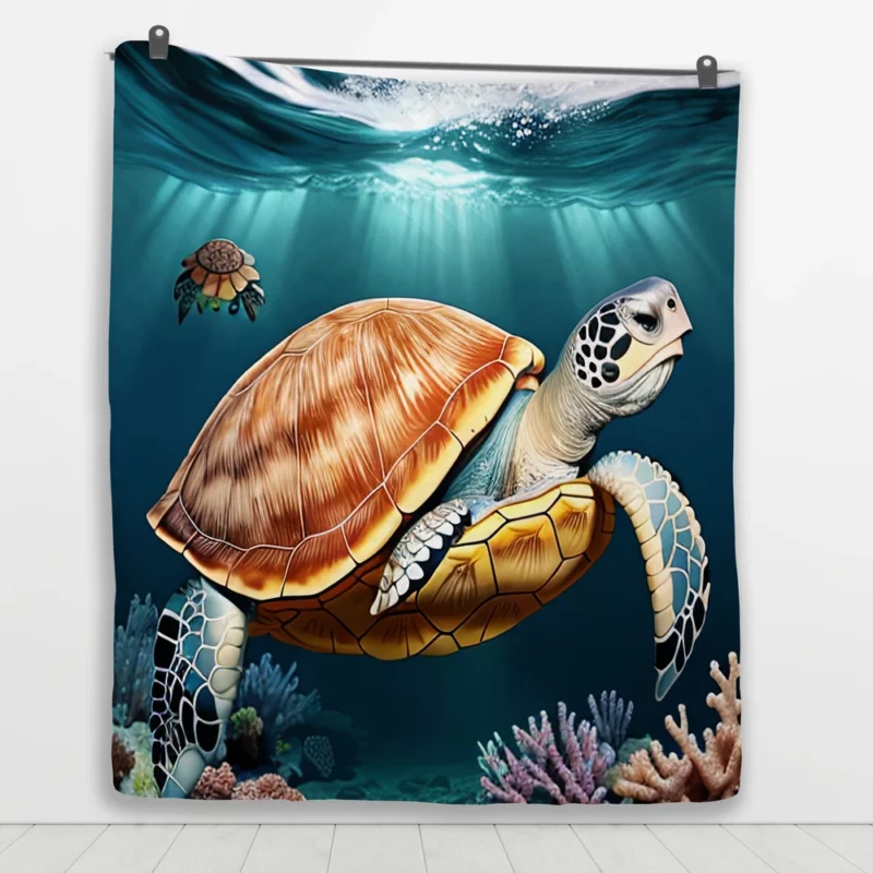 Deep Blue Sea Illustration of Turtles Quilt Blanket 1