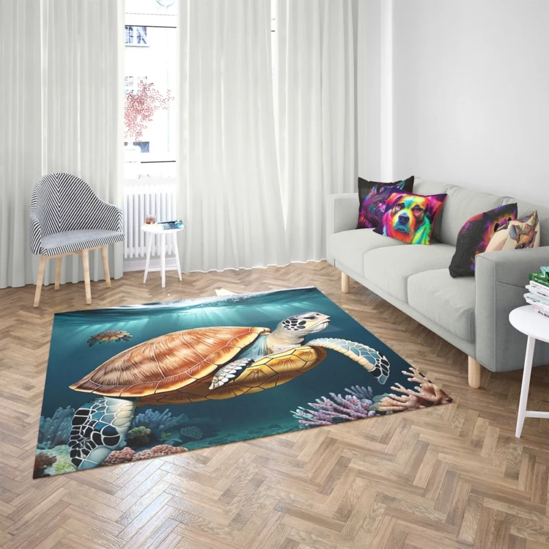 Deep Blue Sea Illustration of Turtles Rug 2