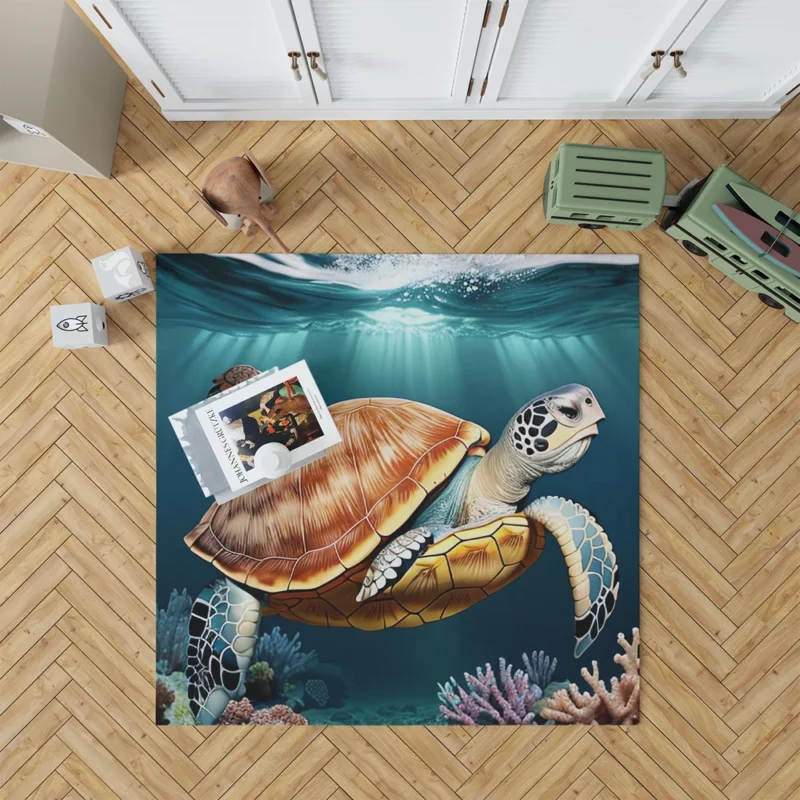 Deep Blue Sea Illustration of Turtles Rug