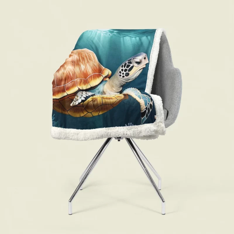 Deep Blue Sea Illustration of Turtles Sherpa Fleece Blanket 1