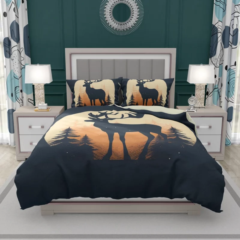 Deer in the Dark Woods at Night Bedding Set 2