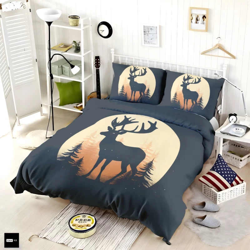Deer in the Dark Woods at Night Bedding Set