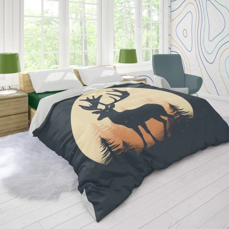 Deer in the Dark Woods at Night Duvet Cover