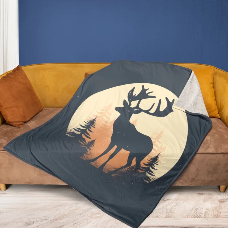 Deer in the Dark Woods at Night Fleece Blanket 1