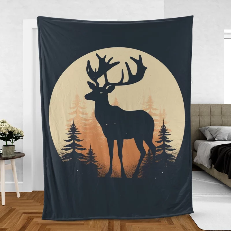 Deer in the Dark Woods at Night Fleece Blanket