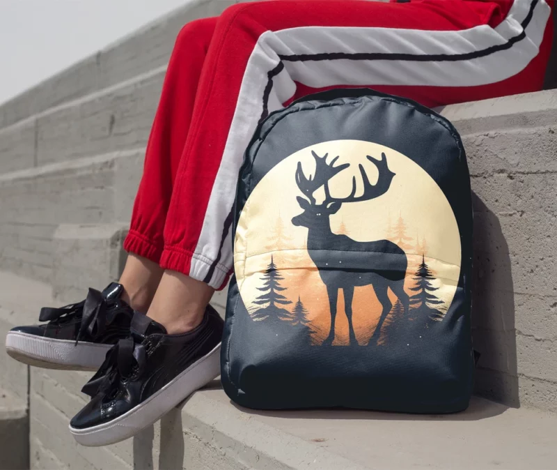 Deer in the Dark Woods at Night Minimalist Backpack 1