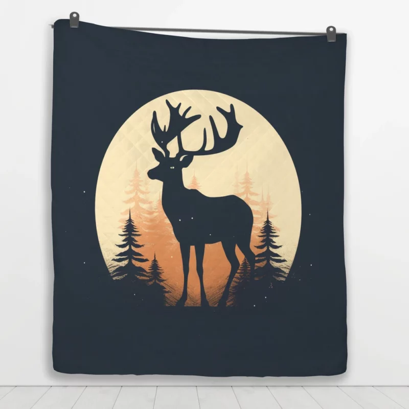 Deer in the Dark Woods at Night Quilt Blanket 1