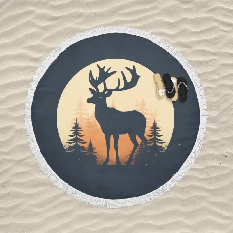 Deer in the Dark Woods at Night Round Beach Towel