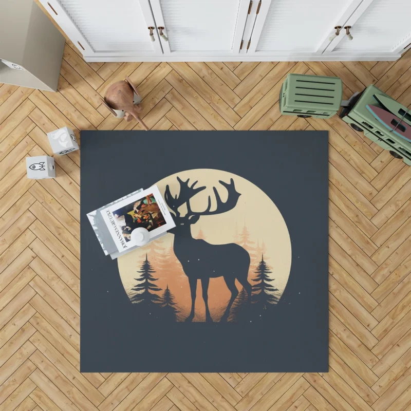 Deer in the Dark Woods at Night Rug