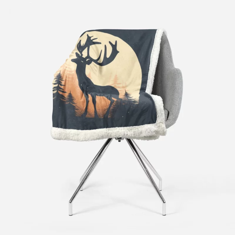 Deer in the Dark Woods at Night Sherpa Fleece Blanket 1