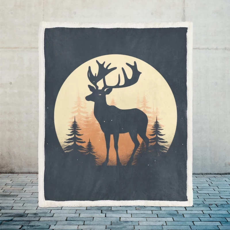 Deer in the Dark Woods at Night Sherpa Fleece Blanket