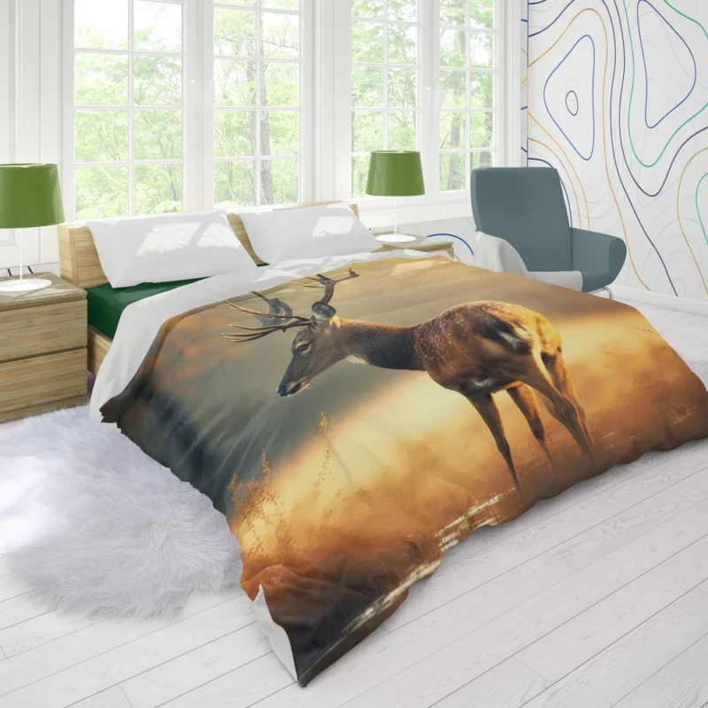 Deer in the Grasses by Water Duvet Cover