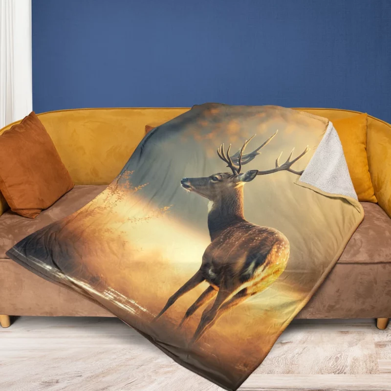 Deer in the Grasses by Water Fleece Blanket 1