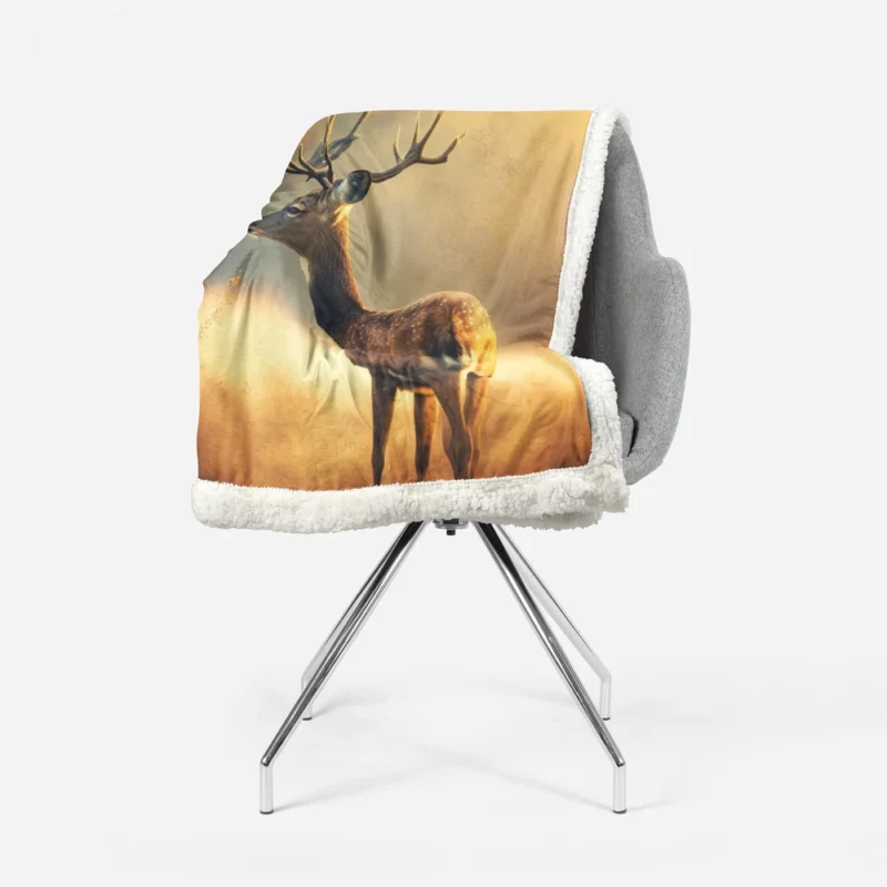 Deer in the Grasses by Water Sherpa Fleece Blanket 1