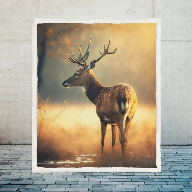 Deer in the Grasses by Water Sherpa Fleece Blanket