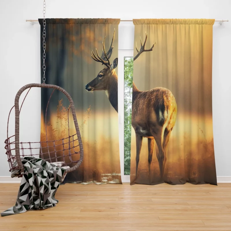 Deer in the Grasses by Water Window Curtain