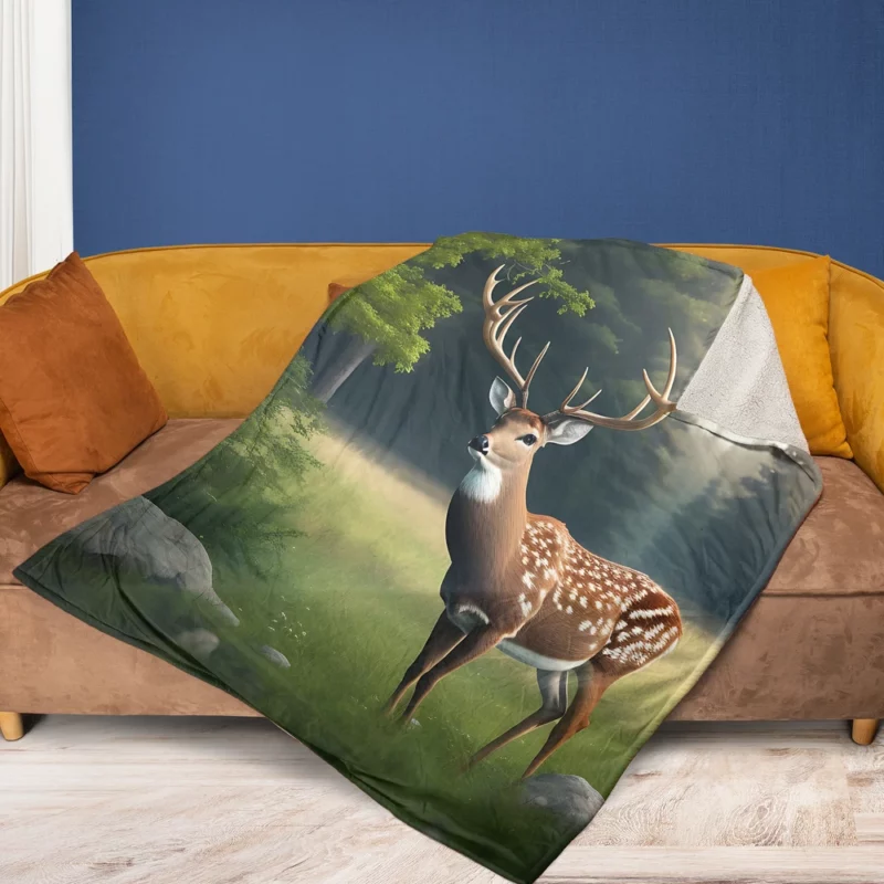 Deer in the Wilderness Fleece Blanket 1