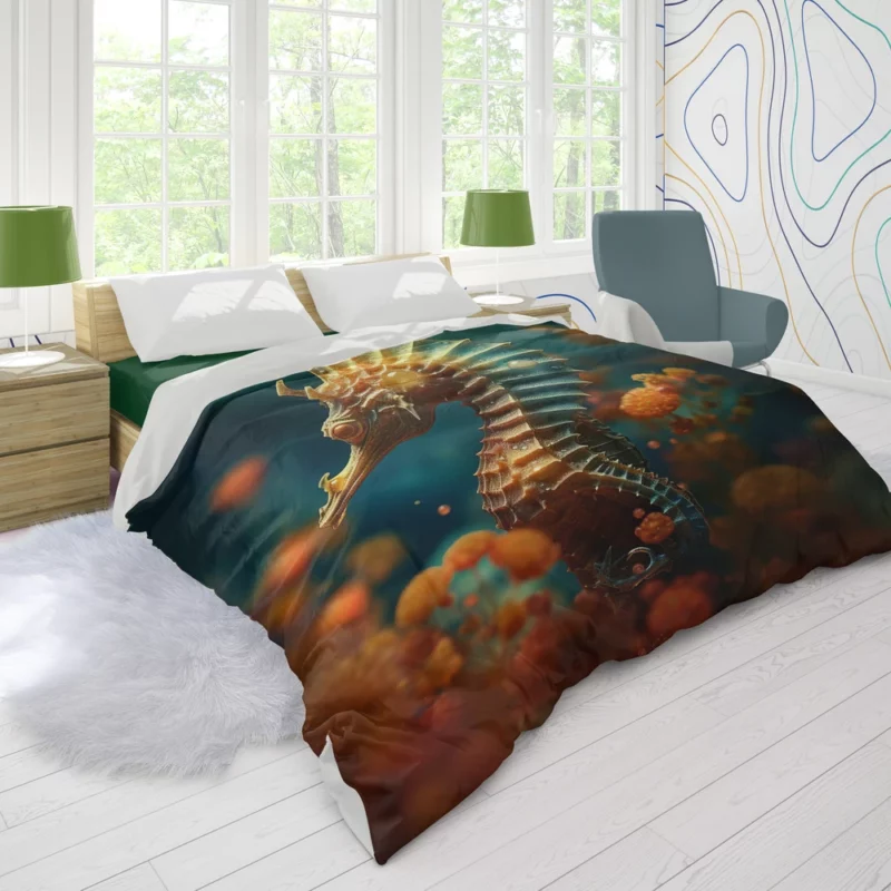 Delicate Seahorse Illustration Duvet Cover