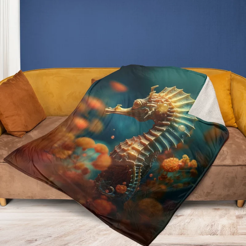 Delicate Seahorse Illustration Fleece Blanket 1