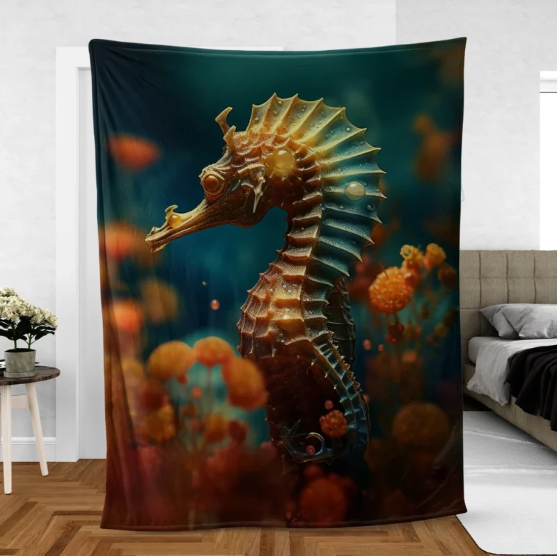 Delicate Seahorse Illustration Fleece Blanket