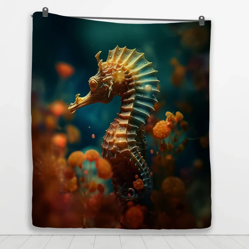 Delicate Seahorse Illustration Quilt Blanket 1