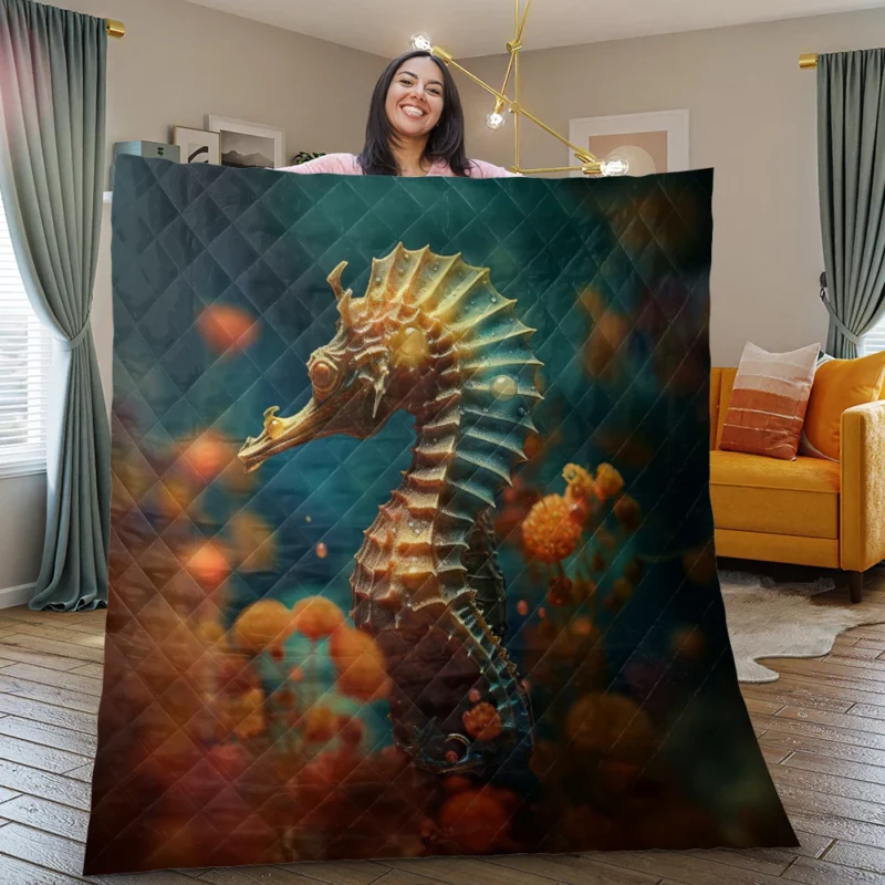 Delicate Seahorse Illustration Quilt Blanket