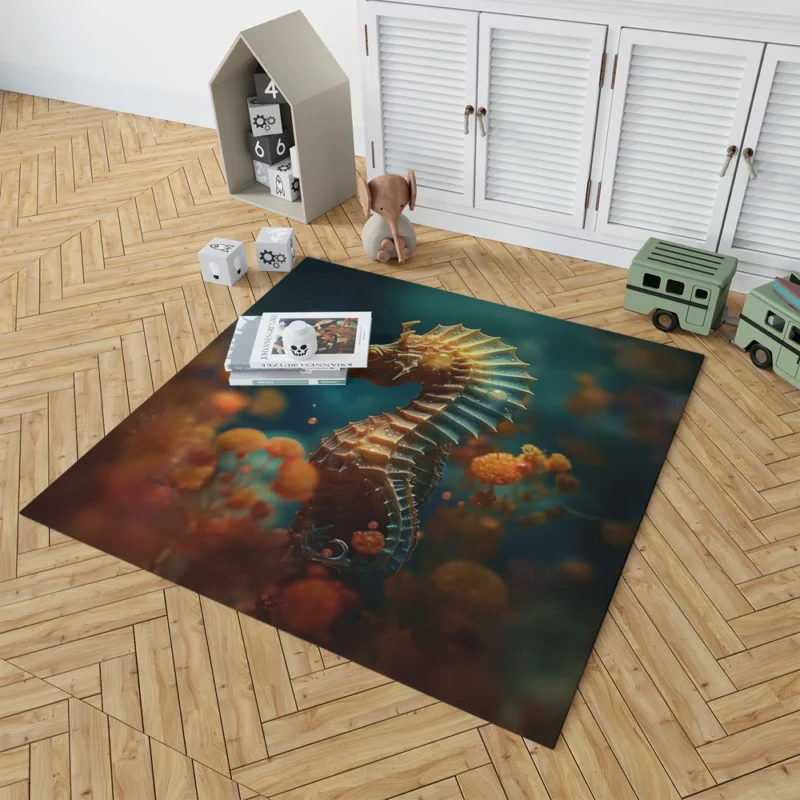 Delicate Seahorse Illustration Rug 1