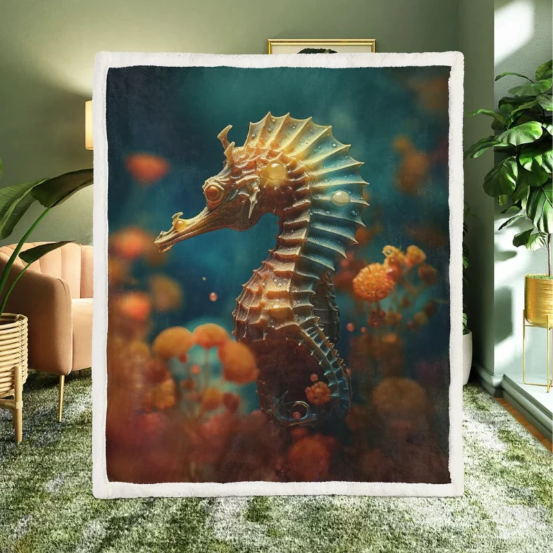 Delicate Seahorse Illustration Sherpa Fleece Blanket