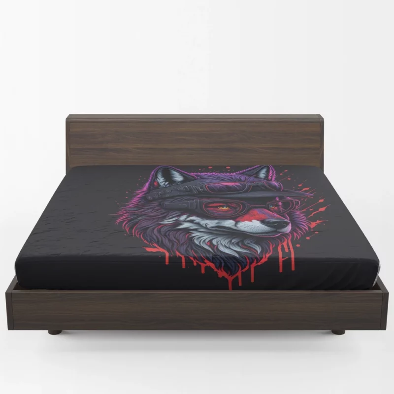 Detailed Wolf Illustration with Glasses Fitted Sheet 1