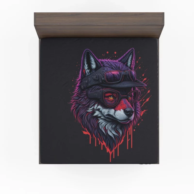 Detailed Wolf Illustration with Glasses Fitted Sheet