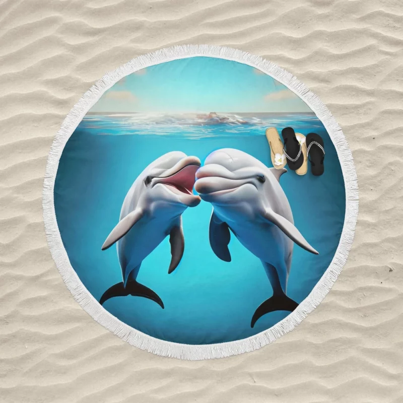 Dolphin Animation Character Round Beach Towel